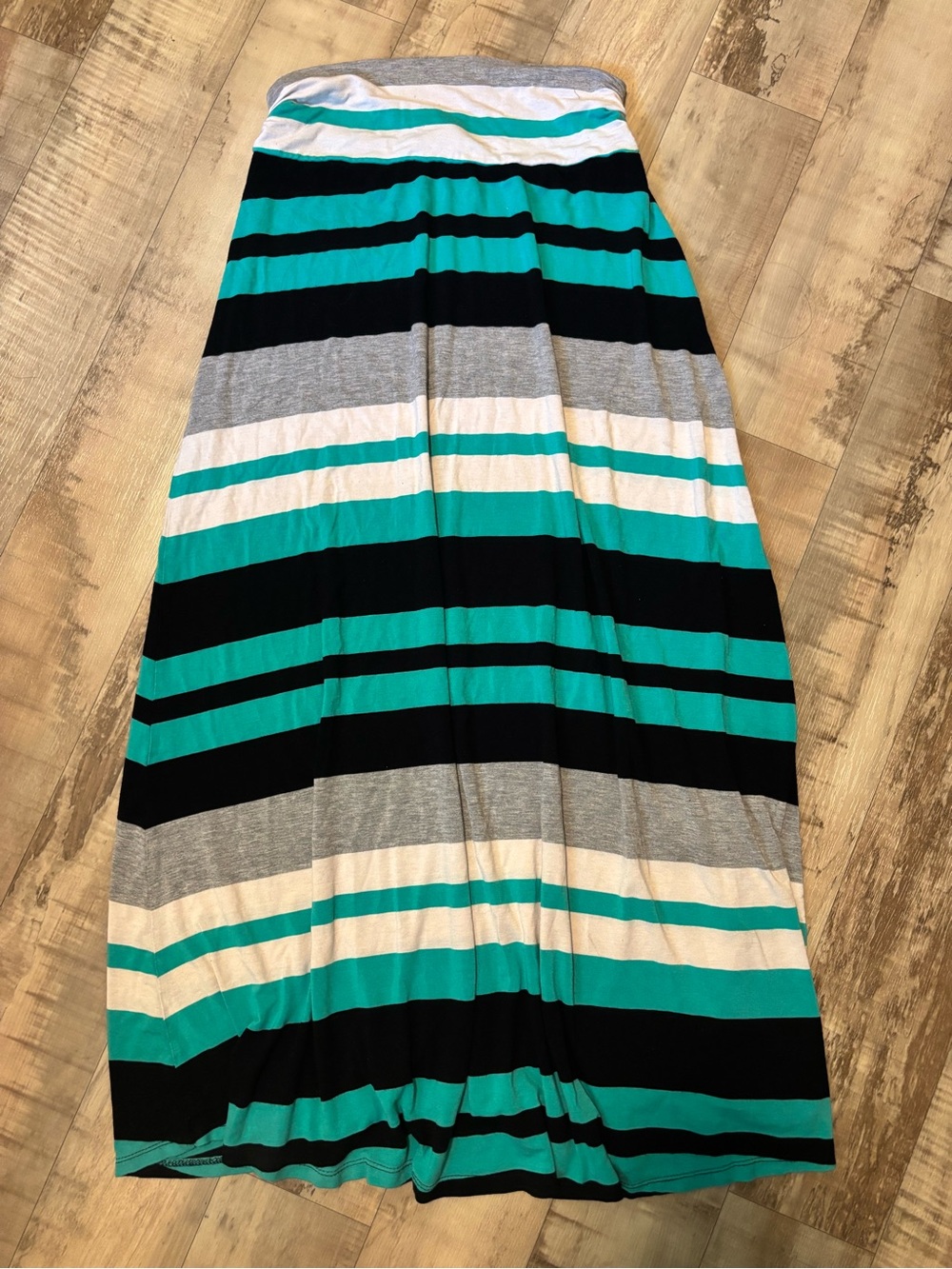 Merona Teal, Black, Gray and White Striped Maxi Skirt
